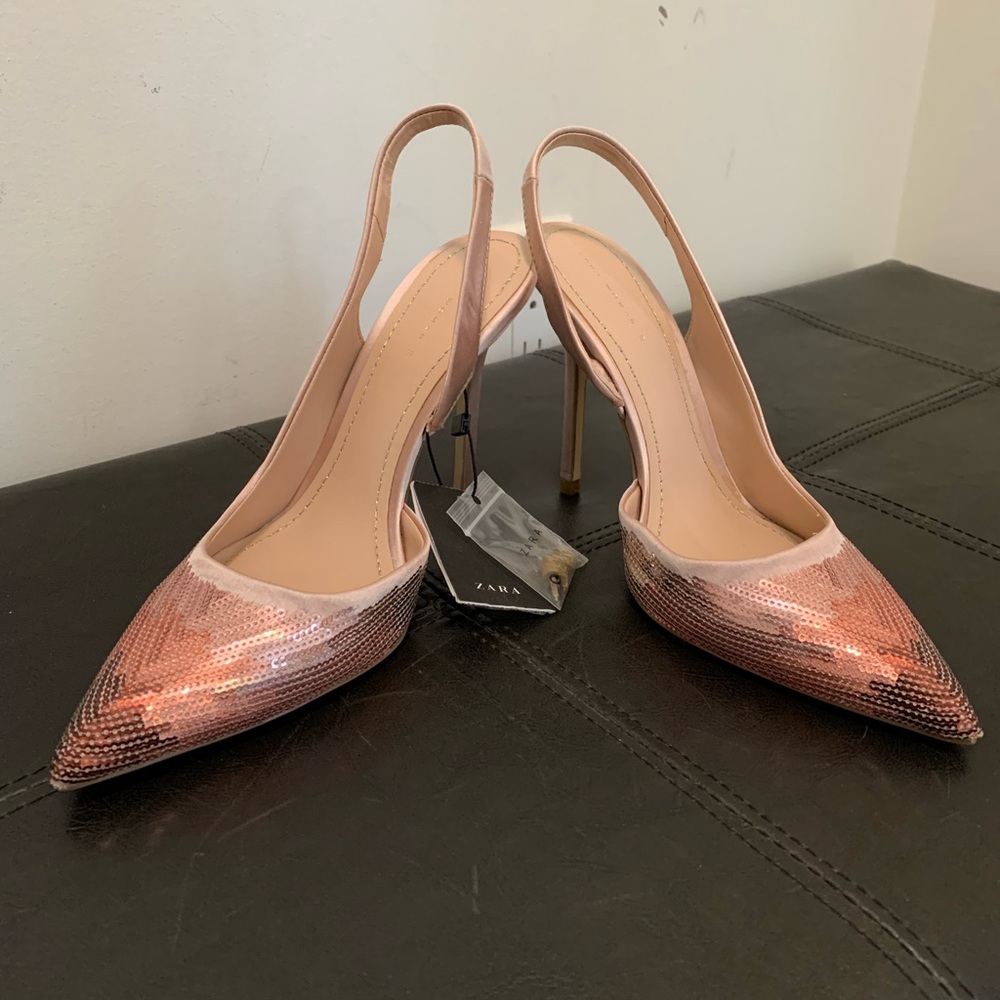 Zara Pink Slingback Heels with Pointed Toe